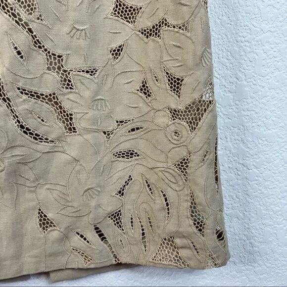 KENZO Linen Floral Cut Out Embroidered Midi Pencil Skirt - Picture 2 of 7